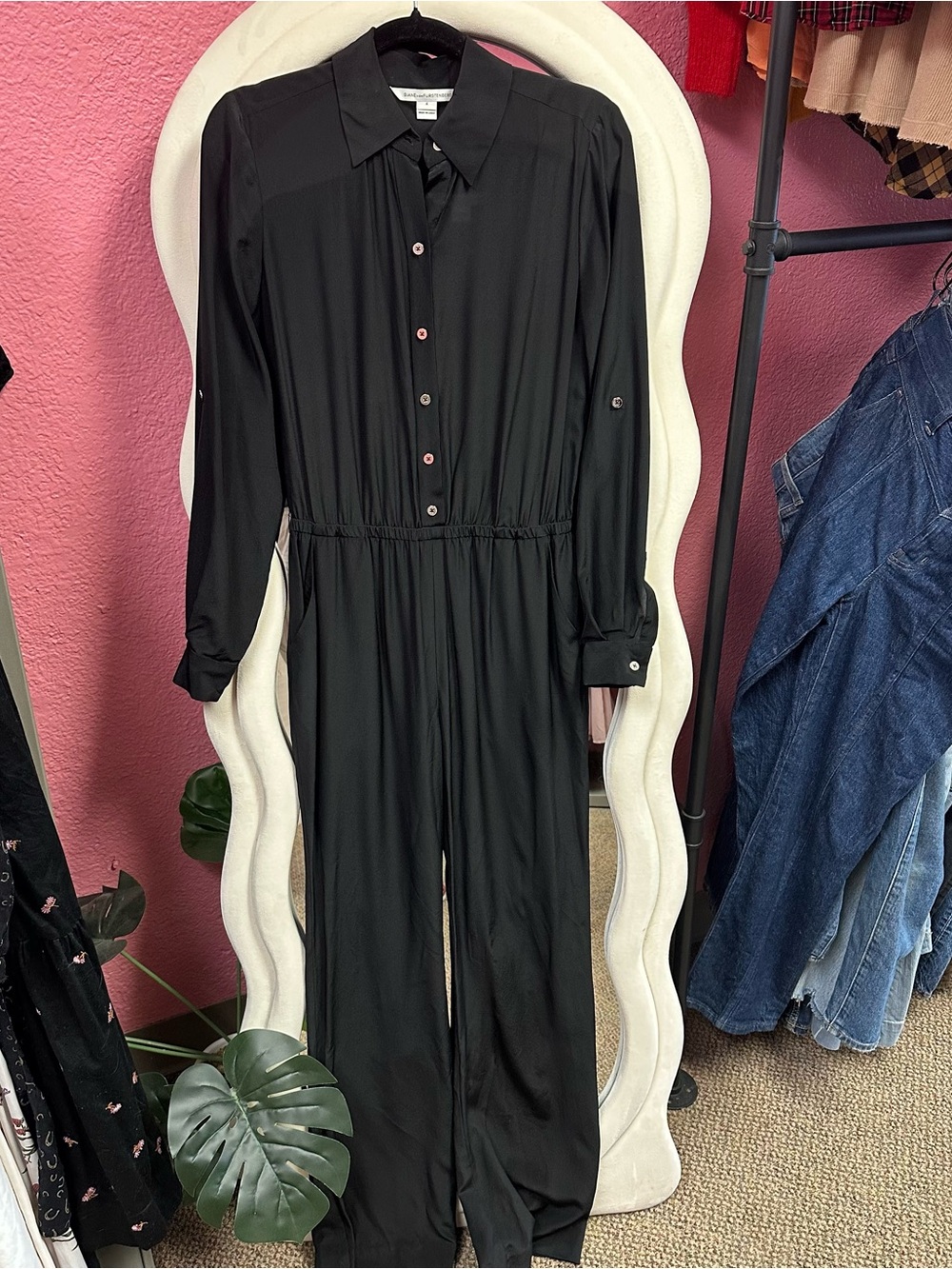 Diane Von Furstenberg Black Long-Sleeve Button Front Jumpsuit